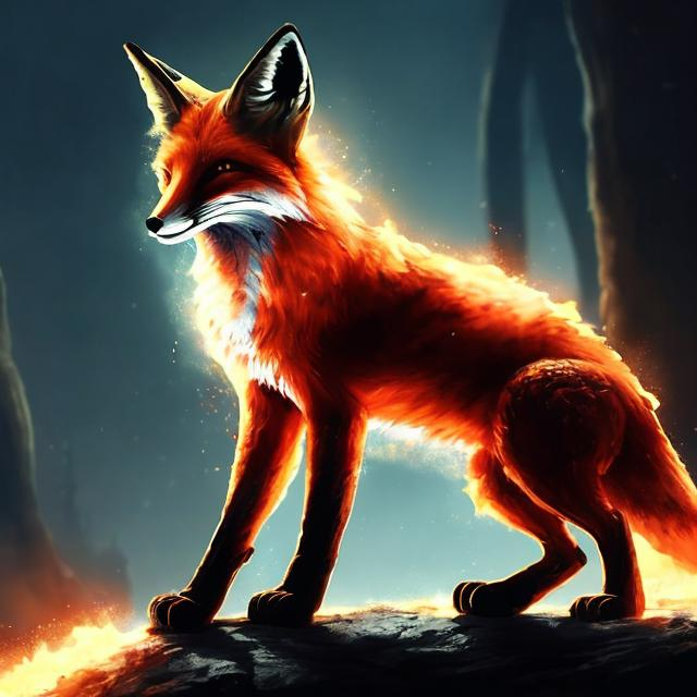 Prompt: fox made of fire detailed futuristic settings sci fi