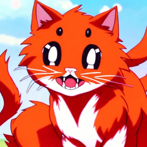Prompt: a dancing red cat anime