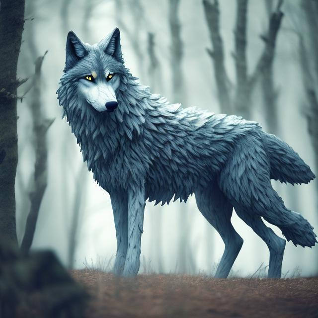 Prompt: a wolf made of  wind in the forest