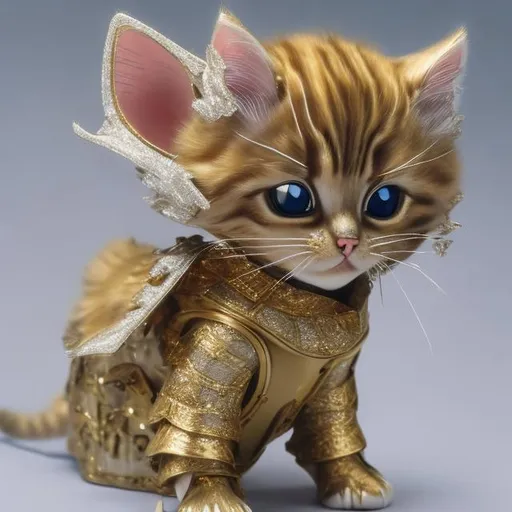 Prompt: a gold kitten in diamond armor detailed