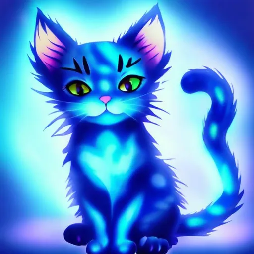 Prompt: a glowing blue kitten anime