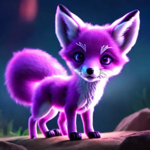 Prompt: a glowing purple baby fox anime