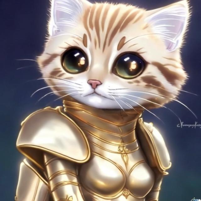 Prompt: a gold kitten in diamond armor anime