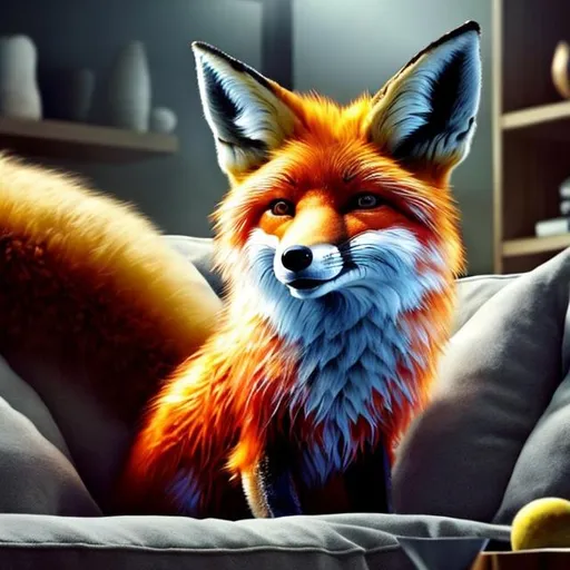 Prompt: Detailed digital rendering of a fox playing video games, high quality, realistic fur textures, vibrant and playful color palette, cozy living room setting, enthusiastic expression, modern video game console, ergonomic controller, warm and inviting lighting, 4k, ultra-detailed, realistic, playful, vibrant colors, cozy atmosphere, detailed fur, modern technology, enthusiastic expression, warm lighting