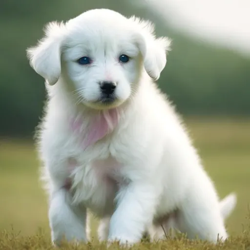 Prompt: cute white puppy with white wings in a beautiful world