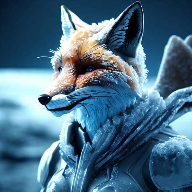 Prompt: fox made of ice detailed futuristic settings sci fi