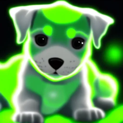 Prompt: a glowing green puppy  anime