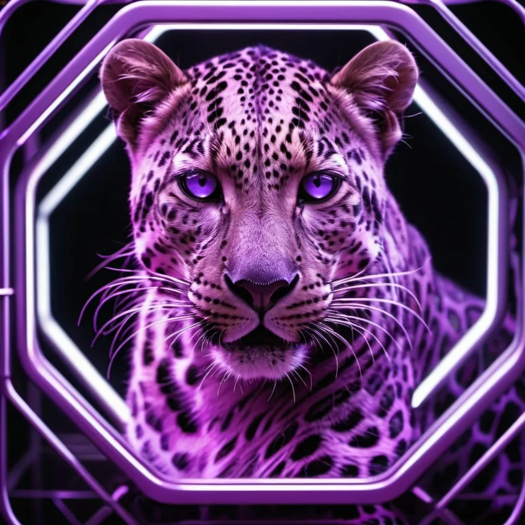 Prompt: light purple leopard inside futuristic laser cage