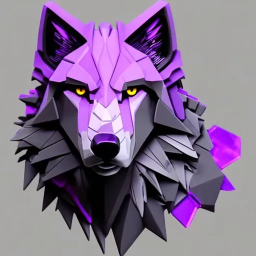 Prompt:  wolf with accents of gray and purple futuristic