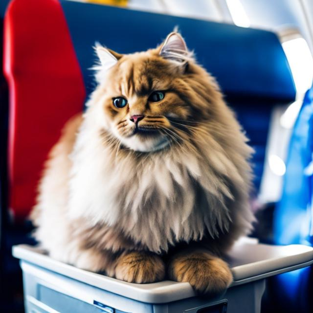 Prompt: a fluffy cat on an airplane 