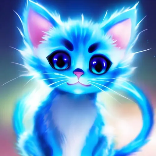 a glowing blue kitten anime