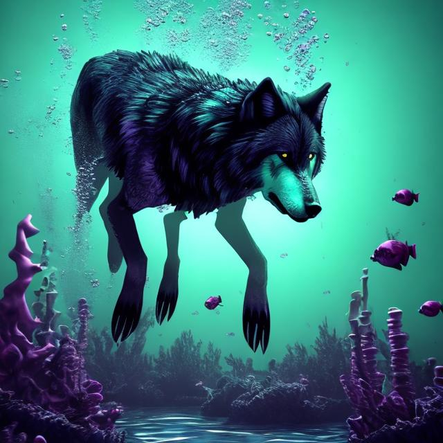 Prompt: a wolf scuba diving in poison lots of detail