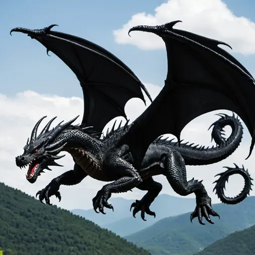 Prompt: black dragon flying