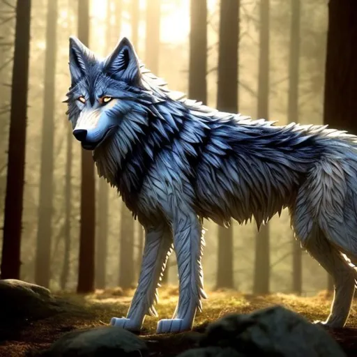Prompt: a wolf made of  wind that is whit in the forest