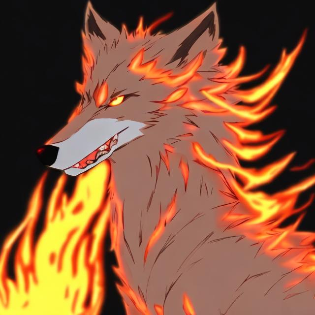 Prompt: a glowing fire wolf anime