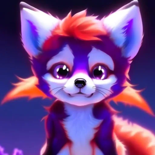 Prompt: a glowing purple baby fox anime