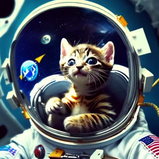 Prompt: a astronaut kitten in space