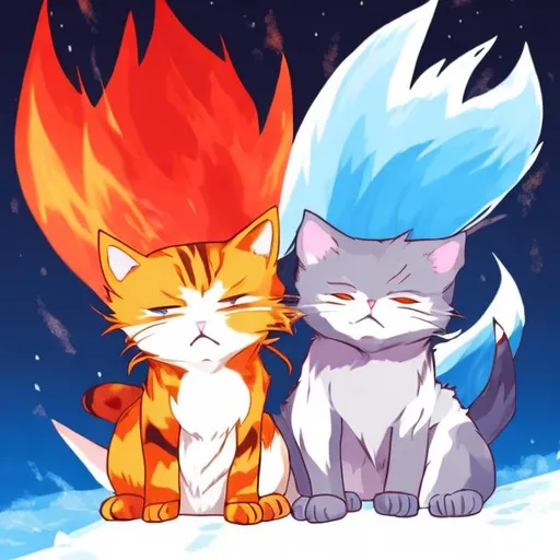 Prompt: a fire and ice cat anime