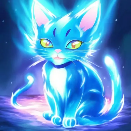 Prompt: a glowing blue cat anime