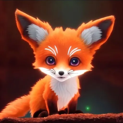 Prompt: a glowing red baby fox anime