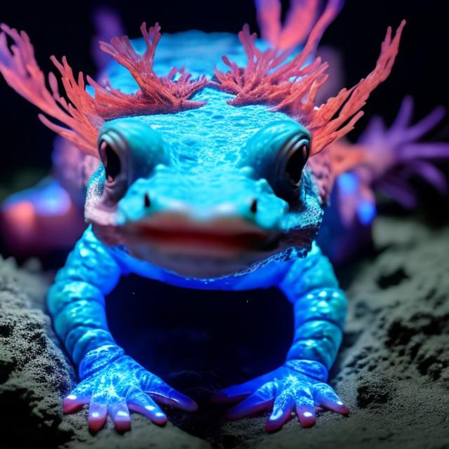 Prompt: a glowing blue axolotl