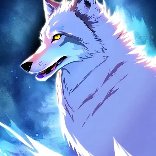 Prompt: a fire and ice wolf anime