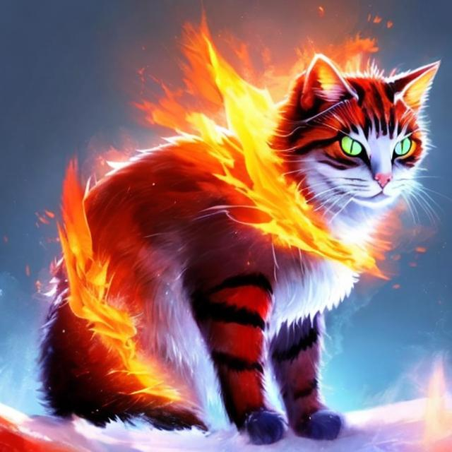 Prompt: a fire and ice cat 