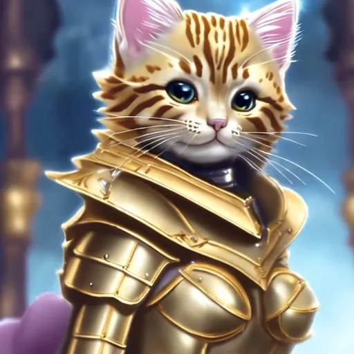 Prompt: a gold kitten in diamond armor detailed anime