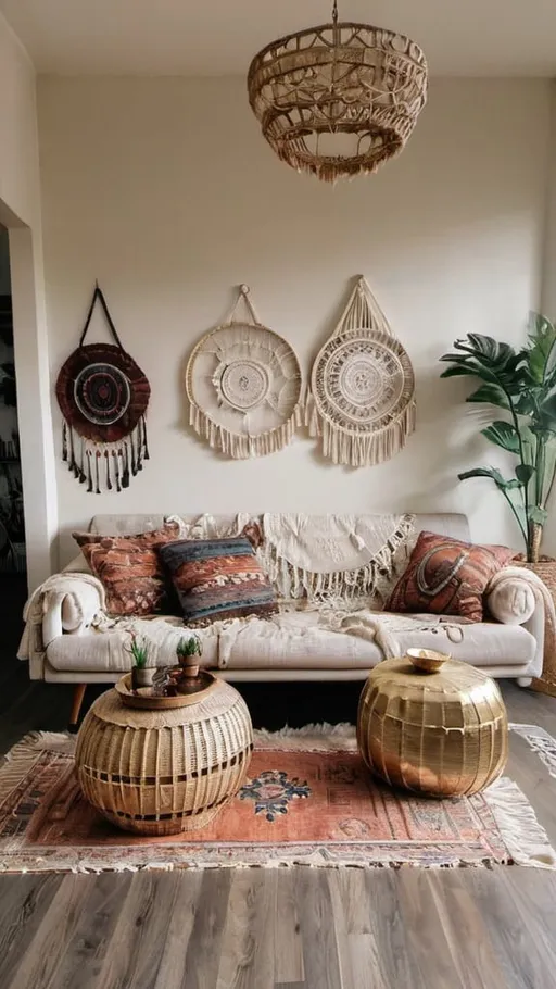 Prompt: make Cozy Boho raw living room 