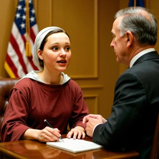 Prompt: A female muppet argues a case to a judge in a courtroom