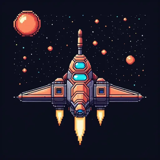 Prompt: 2d spaceship, retro game, pixelart
