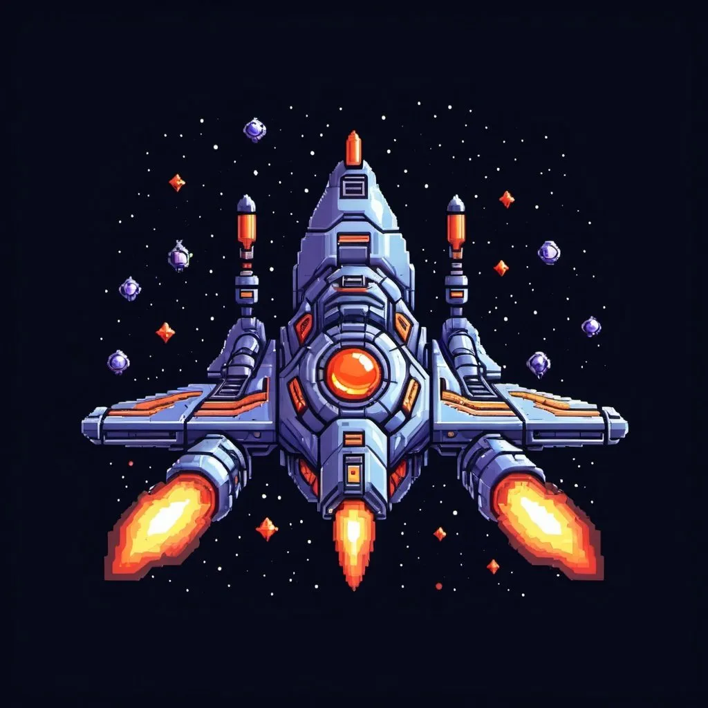 Prompt: 2d spaceship, retro game, pixelart
