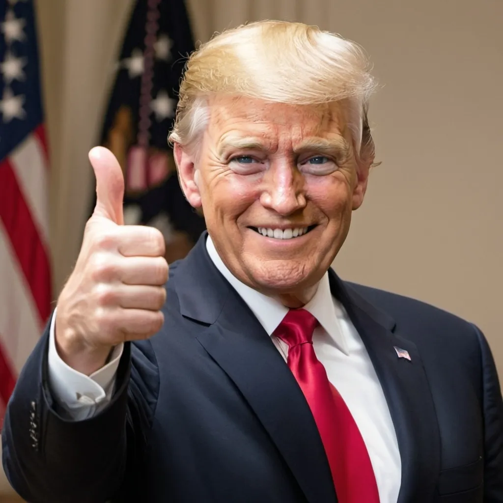 Prompt: The current President of the United States giving thumbs up. 