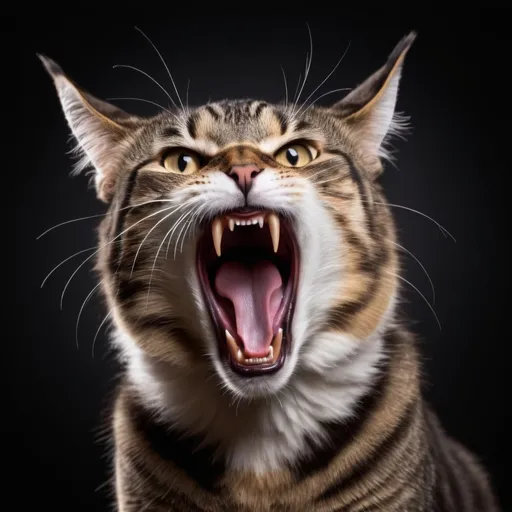 Prompt: cat hollering and screaming to rock music