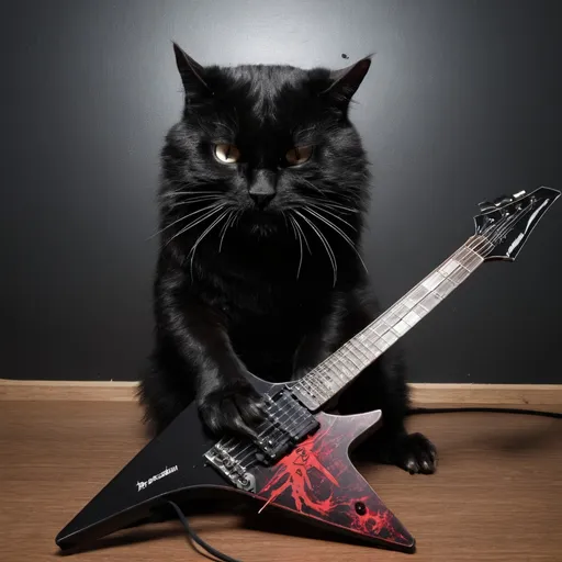 Prompt: cat thrashing to death metal