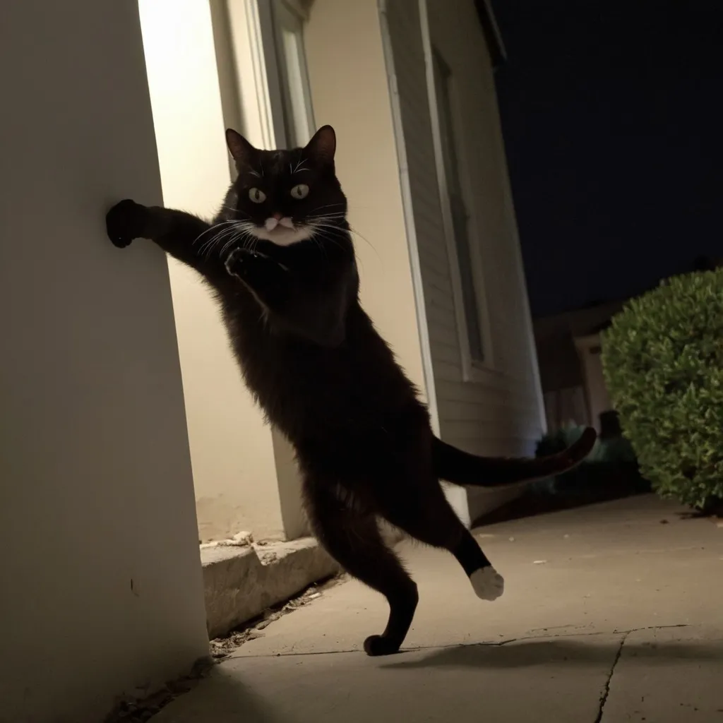 Prompt: silly cat robbing someone at night