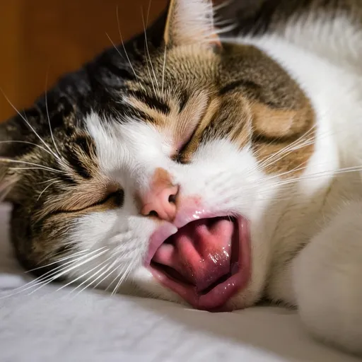 Prompt: silly cat drooling as they sleep