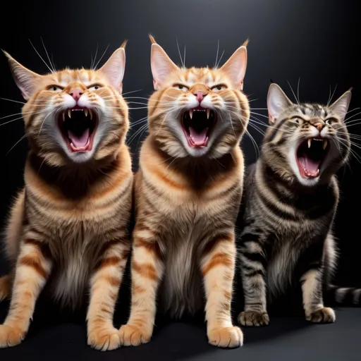 Prompt: 3 cats screaming and thrashing at death metal music