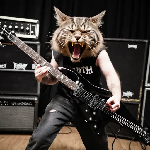 Prompt: cat thrashing at death metal music