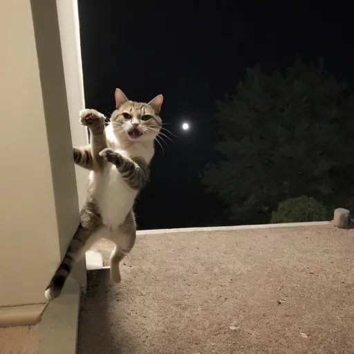 Prompt: silly cat robbing someone at night