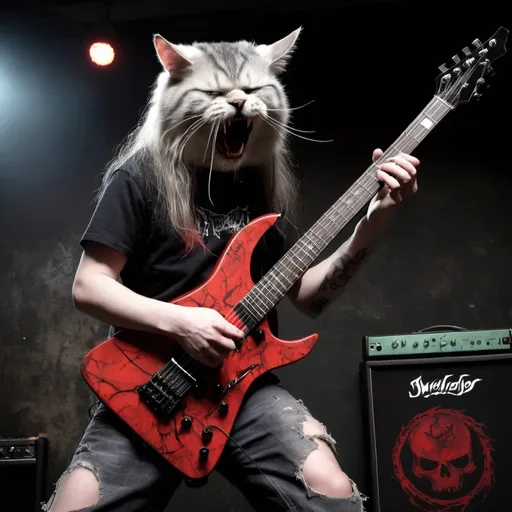 Prompt: cat thrashing at death metal music