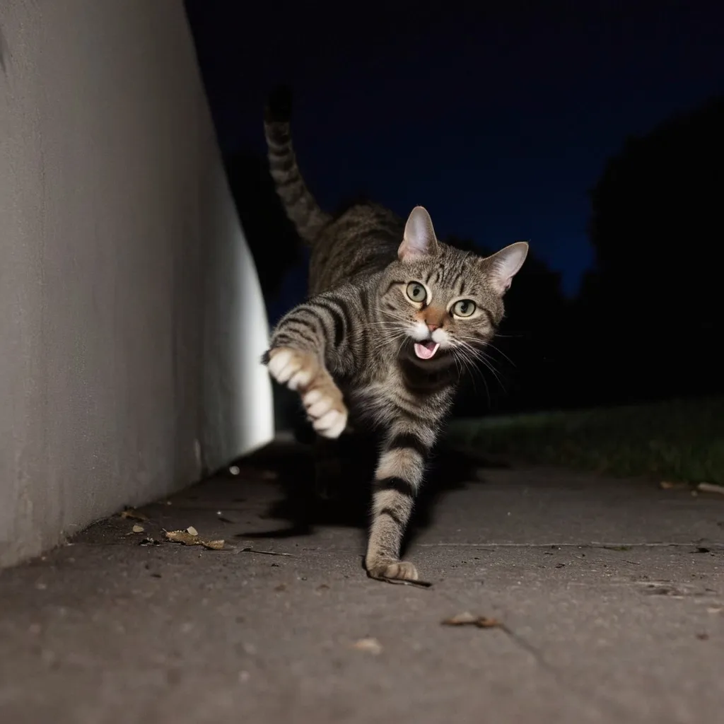 Prompt: silly cat robbing someone at night