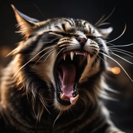 Prompt: cat screaming and thrashing at death metal music
