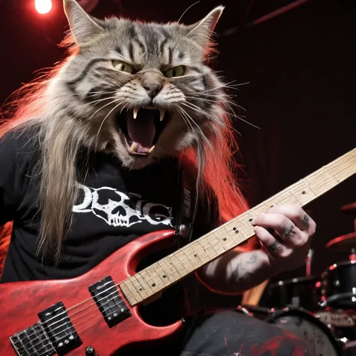 Prompt: cat thrashing at death metal music