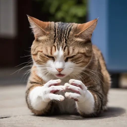 Prompt: silly cat rubbing its hands together as it plans to rob someone