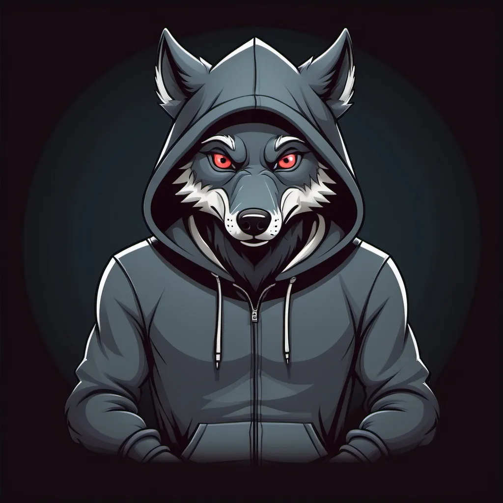 Prompt: Dark Cartoon wolf in hoodie hacking
