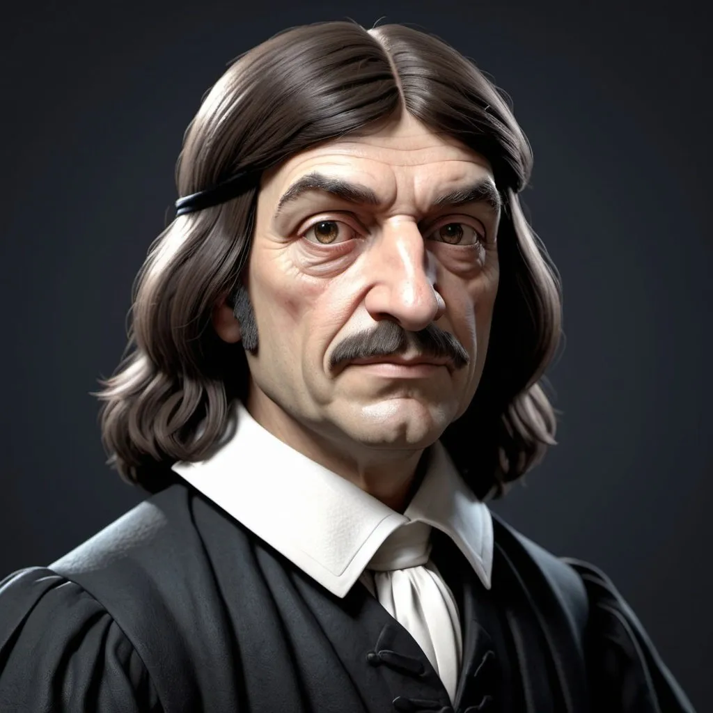 Prompt: hyper-realistic René Descartes rendered as a 3D character, dnd, dark tone