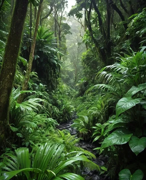 Prompt: lush dark green and very moist jungle