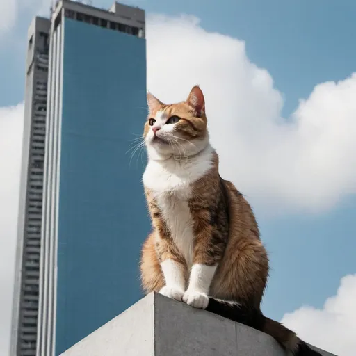 Prompt: a cat sitting on a sky scraper