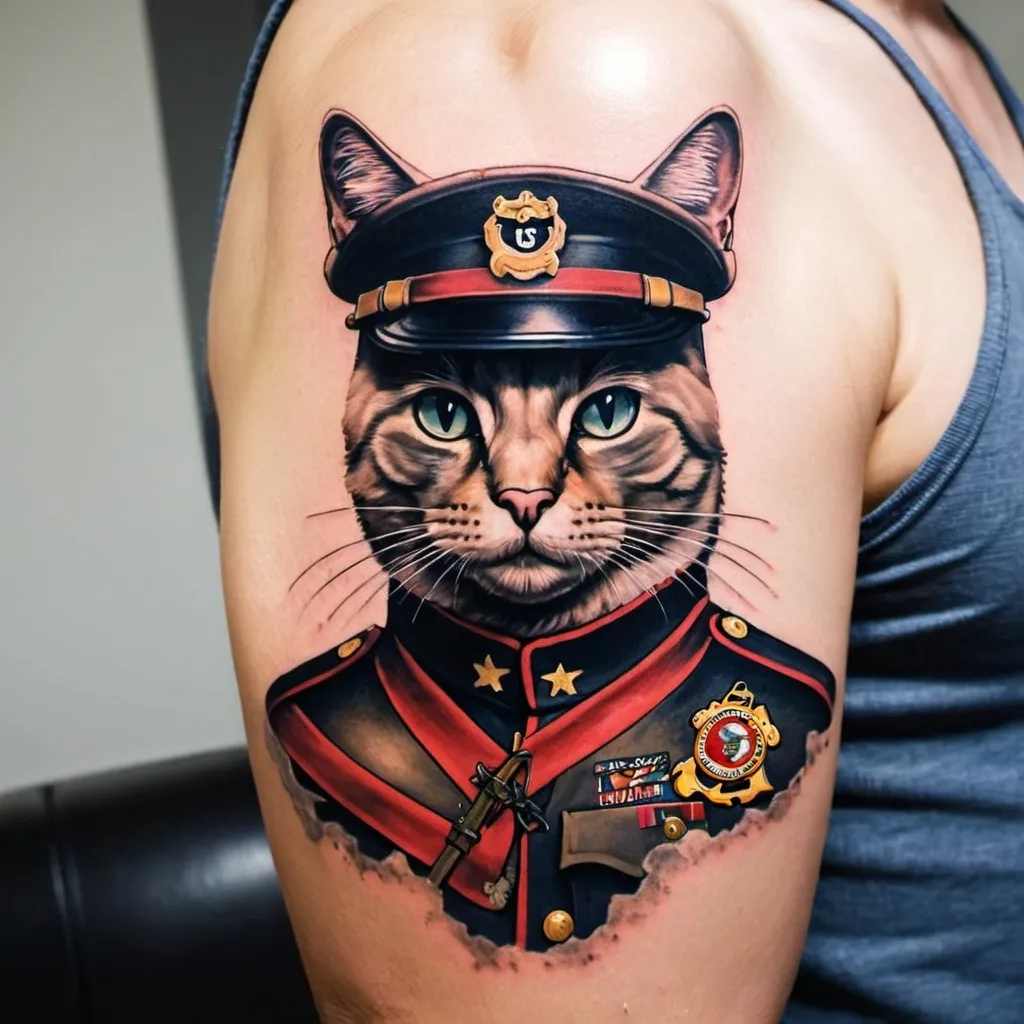 Prompt: US Marine cat tattoo 